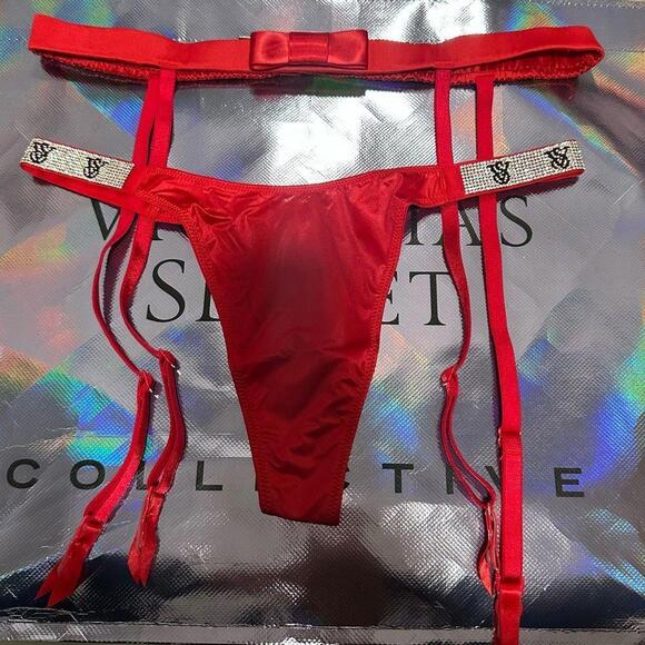 Victoria Secret Red Shine thong and garter set - Picture 2 of 5